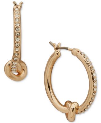 DKNY - Gold-Tone Small Pav&eacute; Knot Hoop Earrings, 0.7"