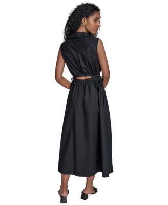 Women's Cotton Drawstring Sleeveless Midi Dress