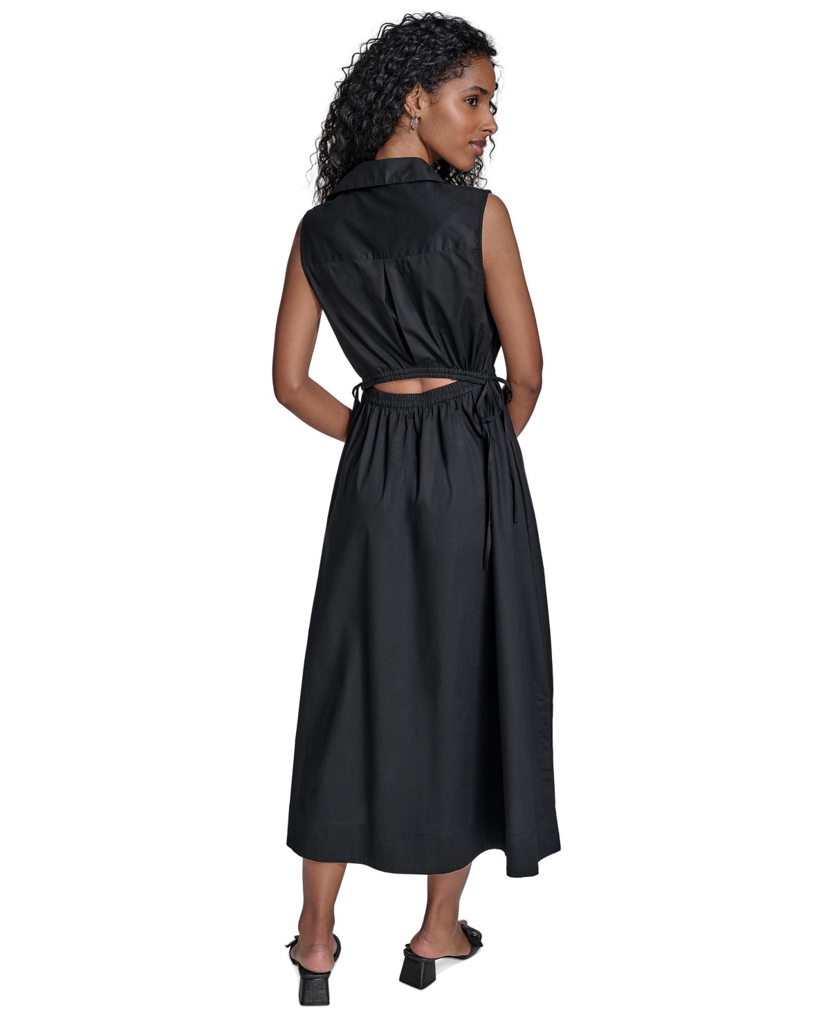 Shop Calvin Klein Women's Cotton Drawstring Sleeveless Midi Dress