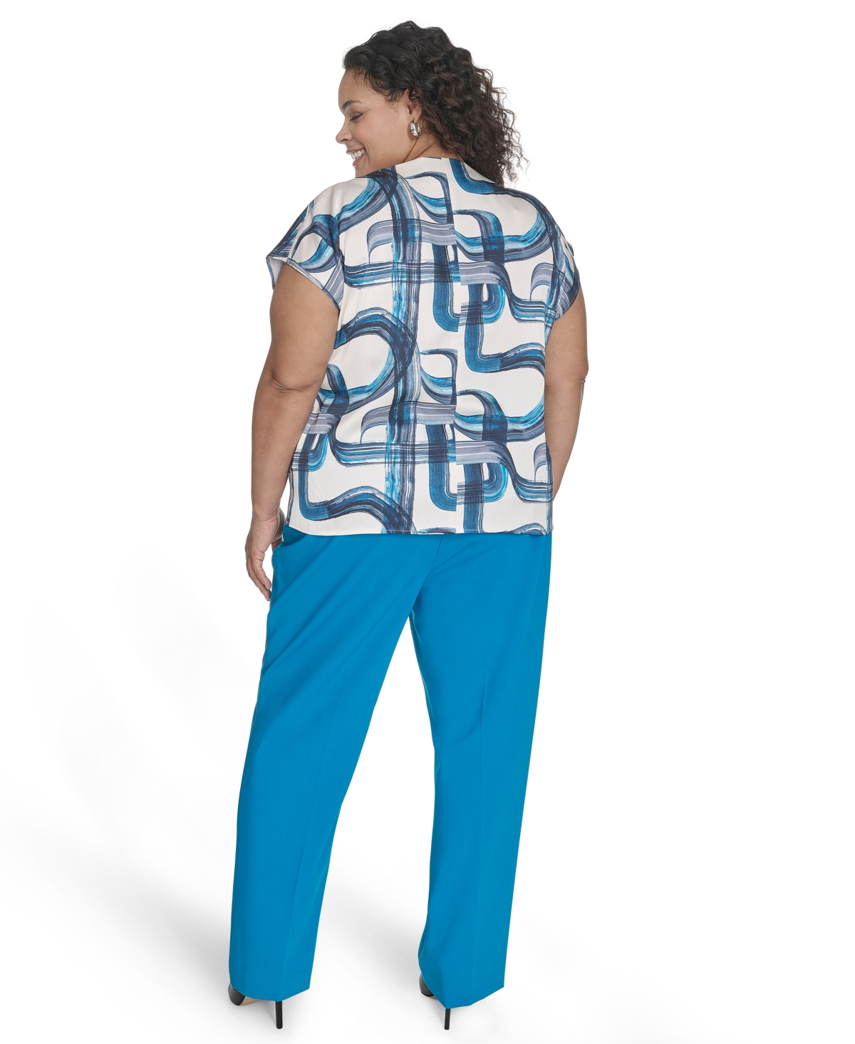 Calvin Klein Plus Size Printed Cap Sleeve Top In Corsica Multi