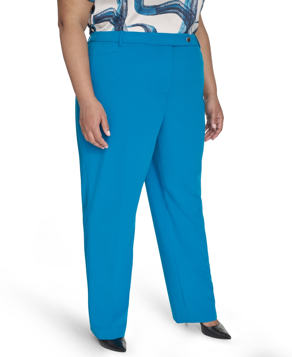 Calvin Klein Plus Size Lux Modern Fit Mid Rise Straight-leg Pants In Corsica