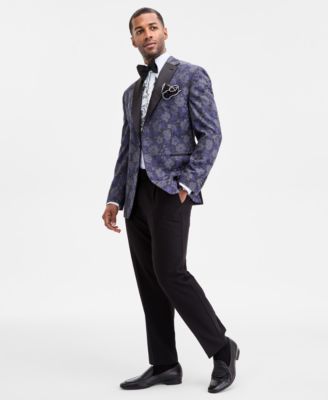 Men's Classic-Fit Gray & Purple Floral Jacquard Dinner Jacket