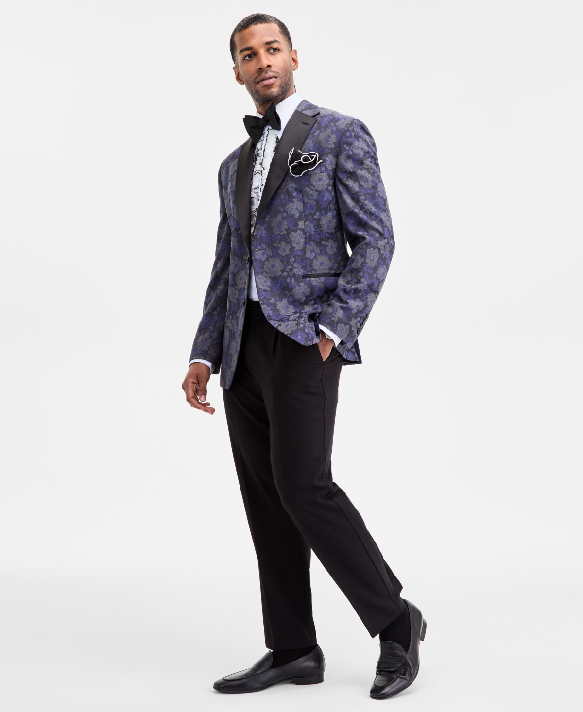 Tayion Collection Men's Classic-fit Gray & Purple Floral Jacquard Dinner Jacket In Multi