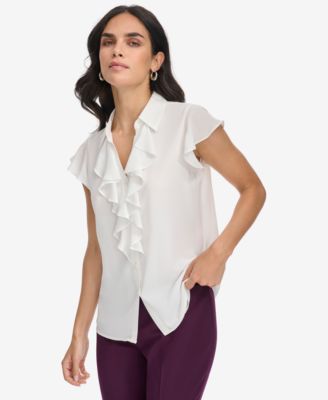 Women's Collared Ruffled Short-Sleeve Blouse