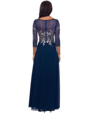 Embroidered 3/4-Sleeve Gown