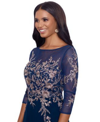 Embroidered 3/4-Sleeve Gown