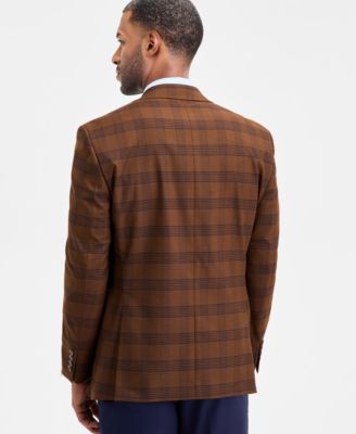 Men's Classic-Fit Brown/Navy Plaid Suit Separate Jacket