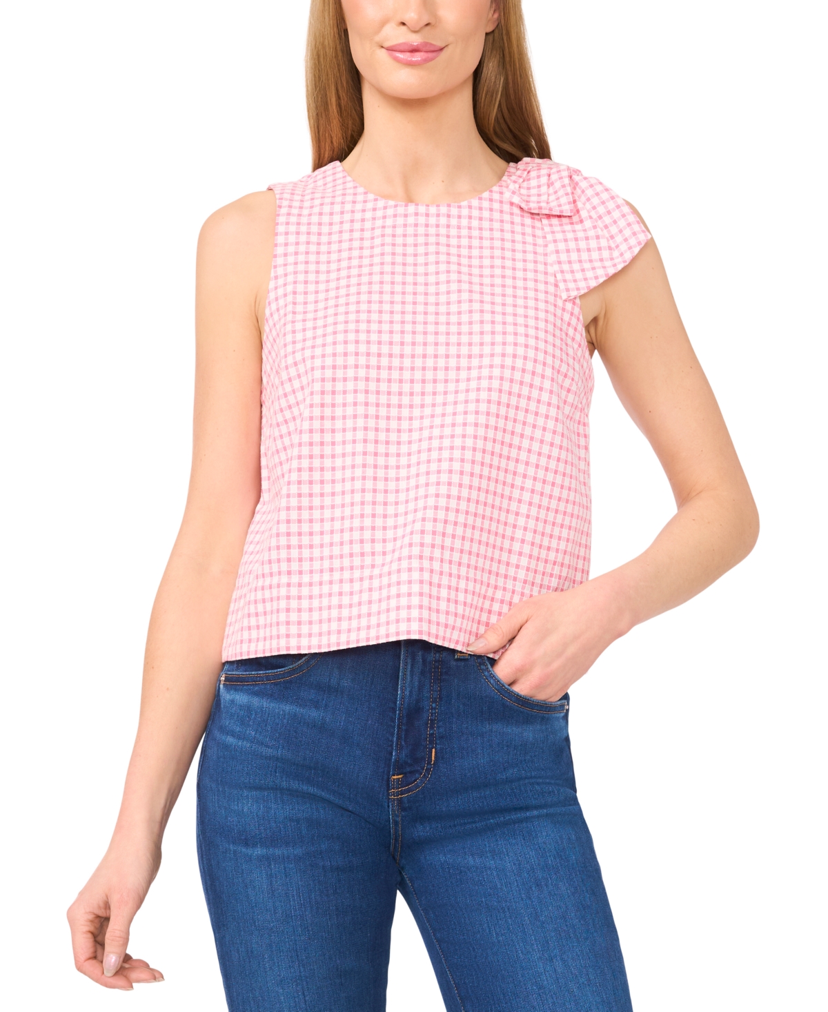 Women's Gingham Bow-Shoulder Sleeveless Top - Confetti Pink