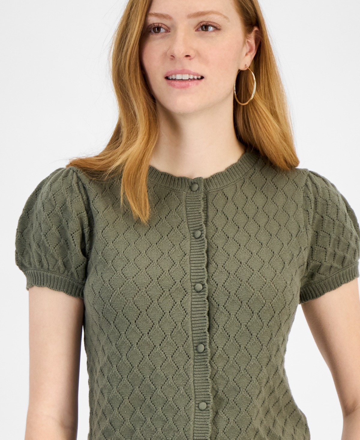 And Now This Petite Pointelle-knit Button-front Cardigan, Exclusively At Macy's In Crushed Oregano