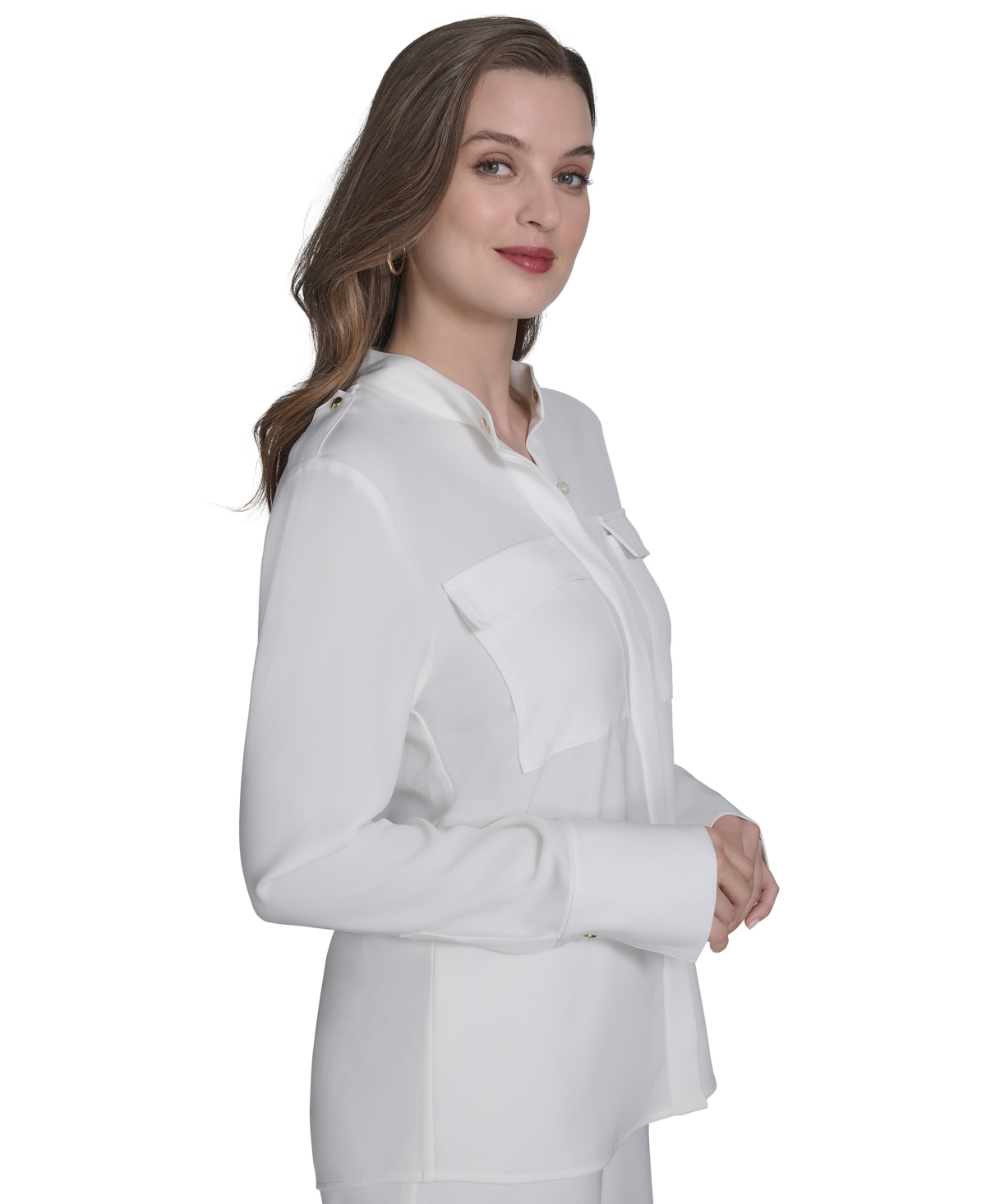 HALSTON WOMEN'S LONG-SLEEVE BUTTON-FRONT SHIRT 