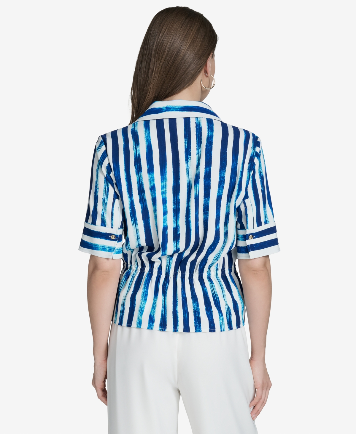 HALSTON WOMEN'S STRIPED COLLARED BUTTON-FRONT SHIRT 