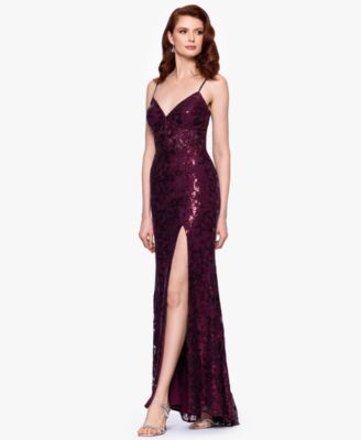 Juniors' Sequined Lace Corset Gown