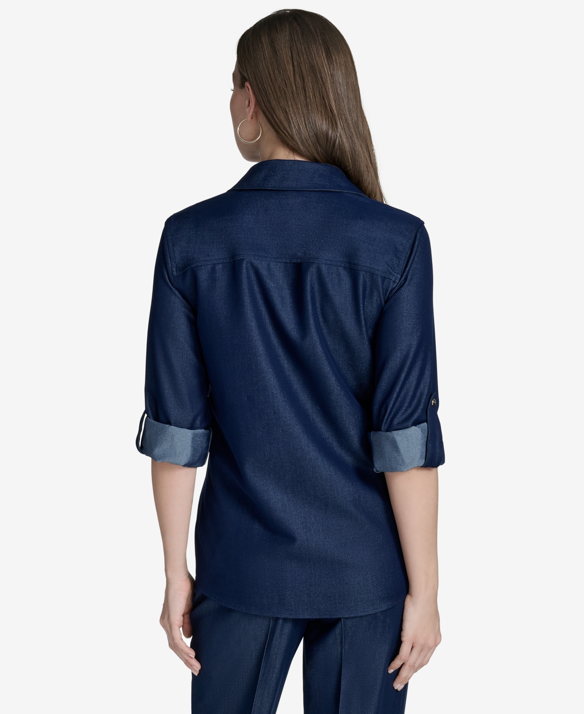 HALSTON WOMEN'S COLLARED ROLL-TAB-SLEEVE BUTTON-FRONT SHIRT 