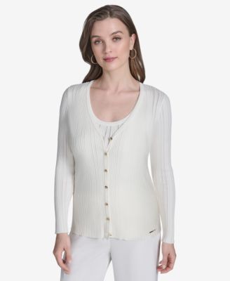 Halston - Women's Ribbed Knit Button-Front Cardigan