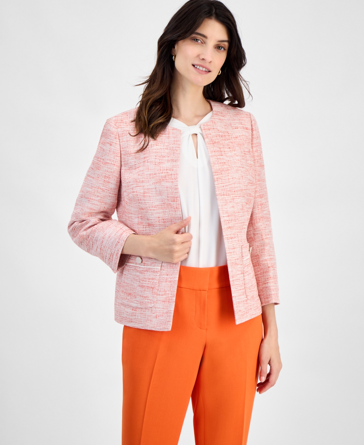 Kasper Women's Tweed Collarless Open-front Jacket