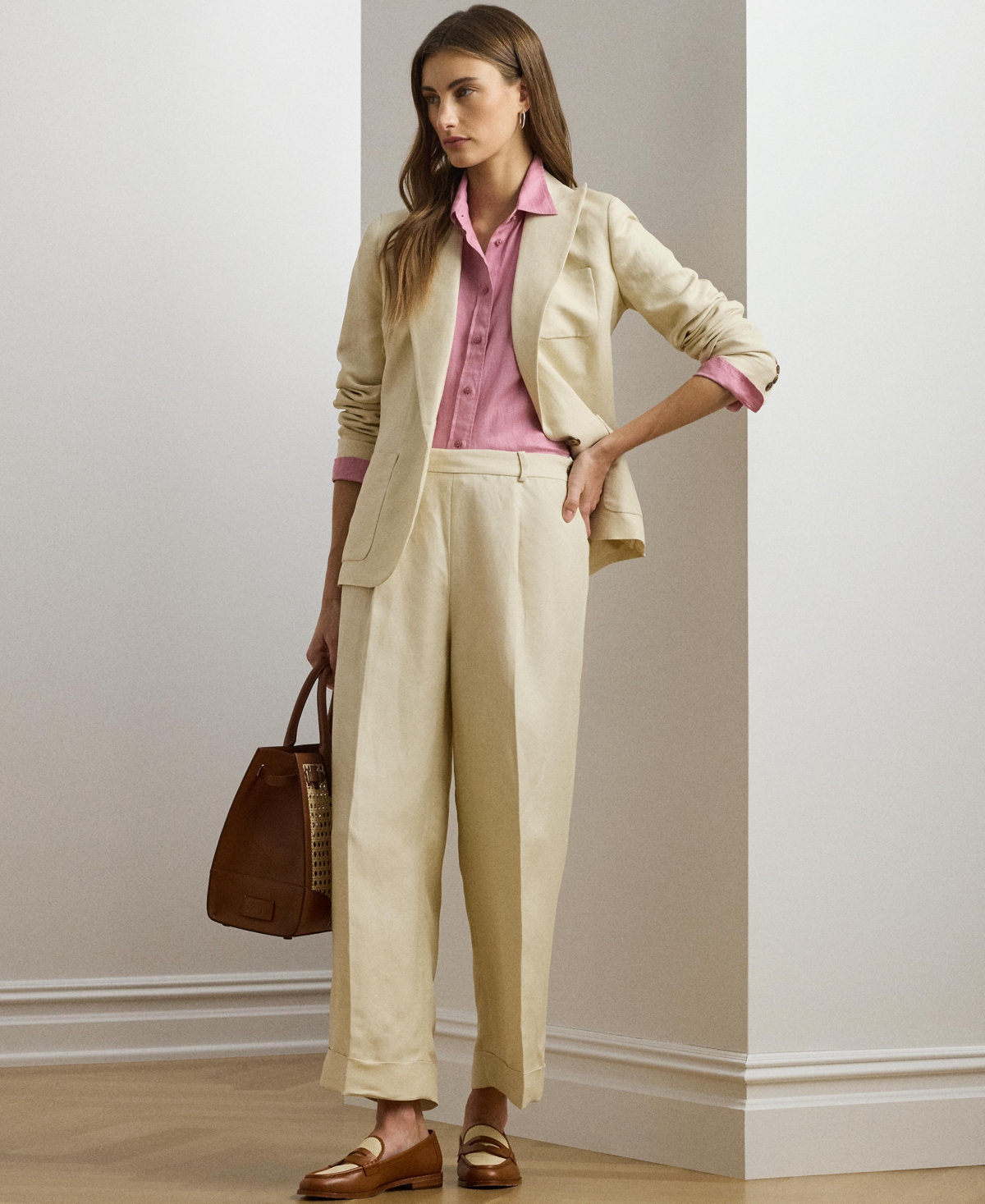 Shop Ralph Lauren Women's Linen-blend Twill Wide-leg Pants In Ivory Beige