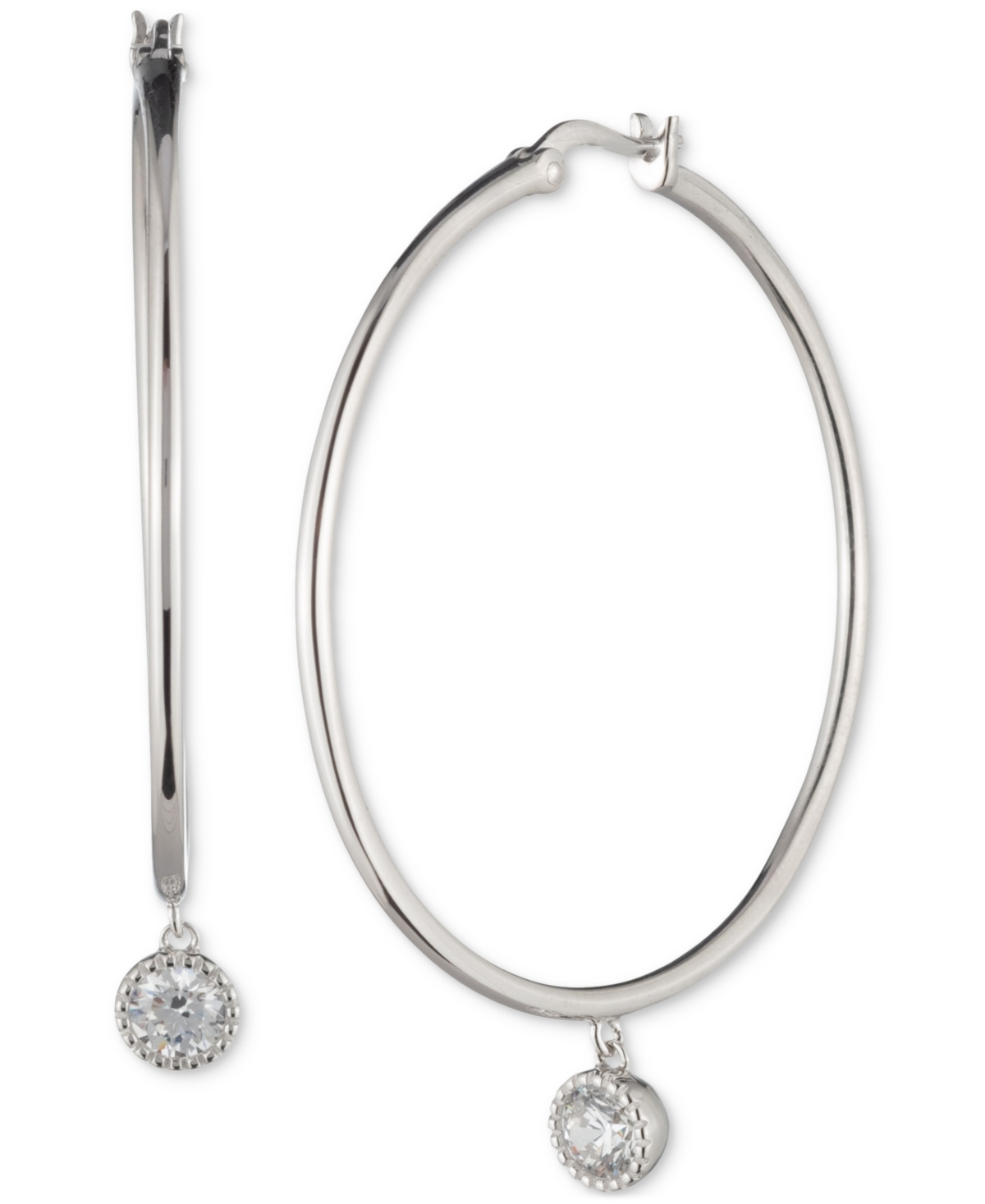 Ralph Lauren Sterling Silver Cubic Zirconia Charm Hoop Earrings