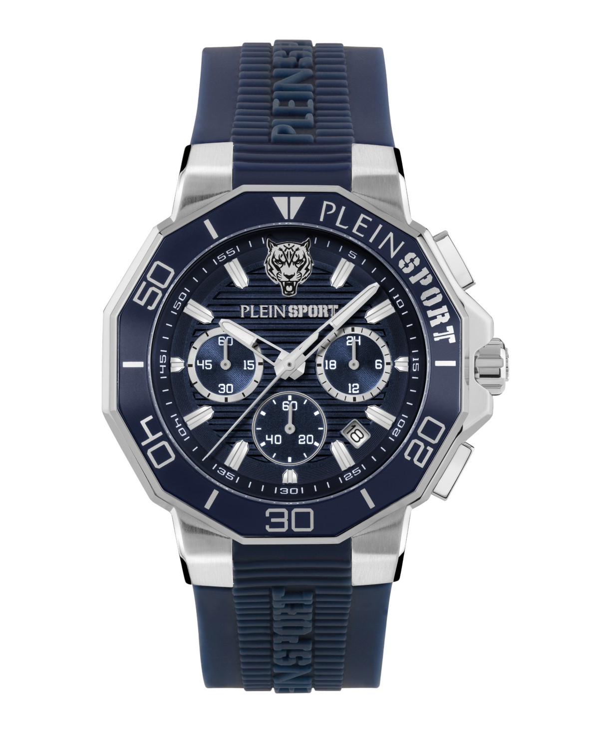 Мужские Plein Sport Men's Titan Chronograph Date Quartz Blue Silicone Strap Watch, 46mm — фото 2