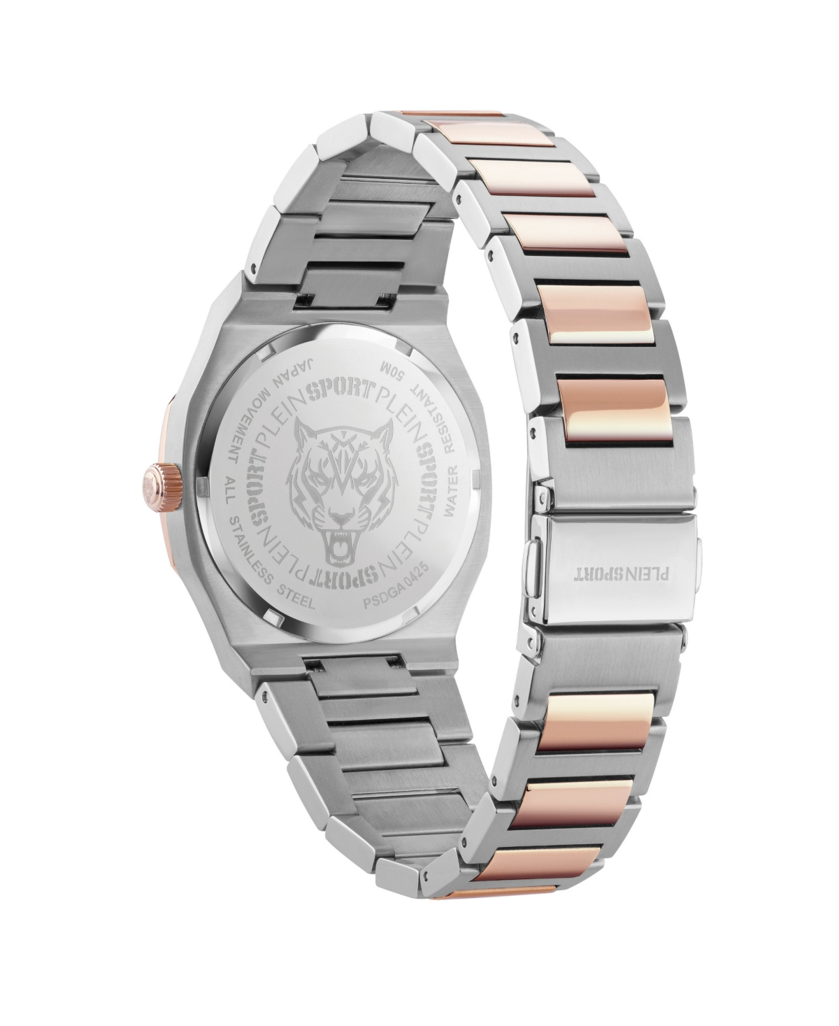 Plein Sport Elegant Two-tone Bracelet Watch With Silver Sunray Dial In Metallic