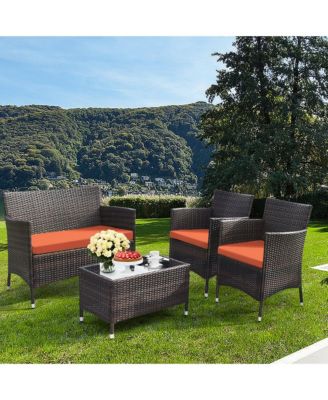 Set of 8 Outdoor Patio Rattan Conversation Furniture Set w/ Cushion Table