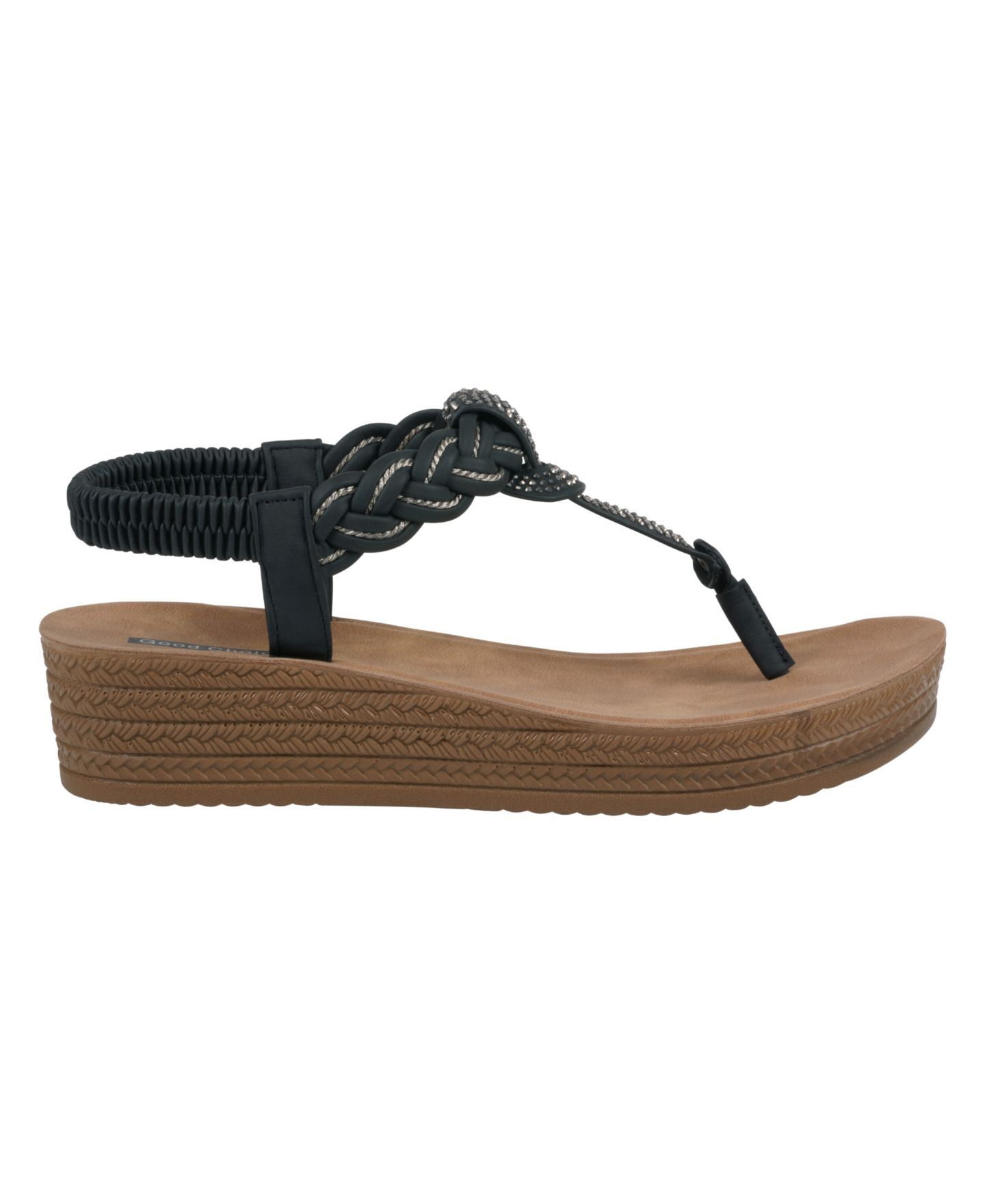 Женские сандалии GC Shoes Ivana Embellished T Strap Wedge, цвет: Чёрный — фото 2
