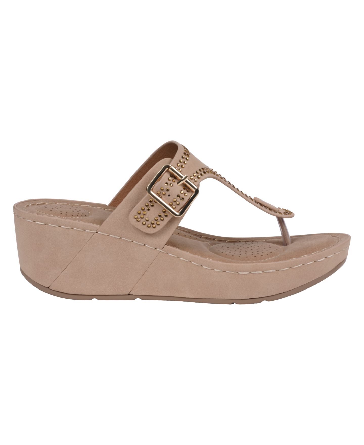 Женские сандалии GC Shoes Alani Embellished Thong Wedge, цвет: Бежевый — фото 2