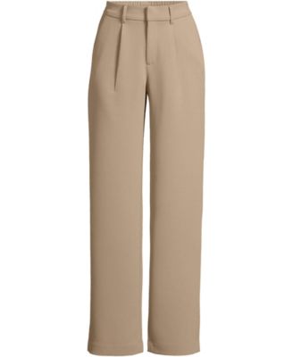 Women's Crepe High Rise Pleated Wide Leg Pants