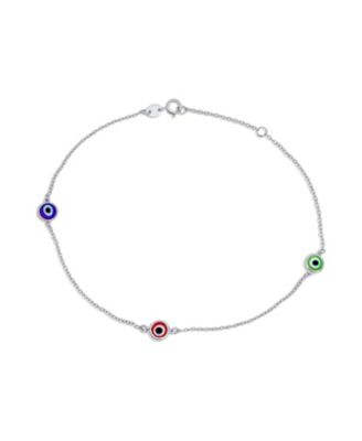 Protection Amulet Minimalist Multi Color Evil Eye Anklet Ankle Bracelet Yellow Gold Plated Sterling Silver Chain 9-10 Inch Adjustable