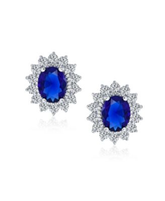 Classic Crown 1.5 CT CZ Stud Earrings Simulated Sapphire Silver Brass