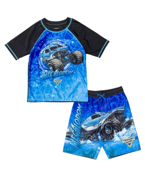 Купальники Monster Jam Boys Pullover Rash Guard and Swim Trunks Outfit Set