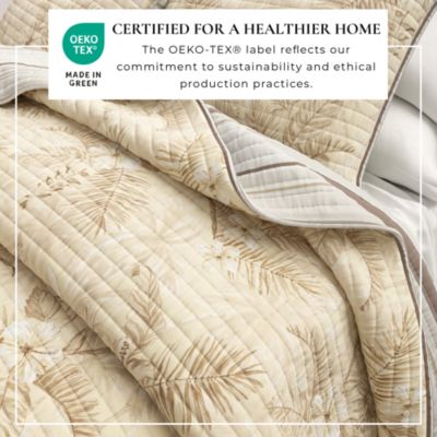 Cotton Stitched Reversible Tropical Palm Quilt and Sham Set