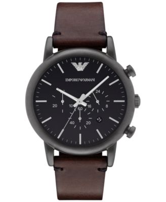 Dark Brown Leather Strap Watch 46mm 