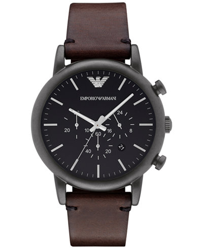 Emporio Armani Men's Chronograph Dark Brown Leather Strap Watch 46mm AR1919