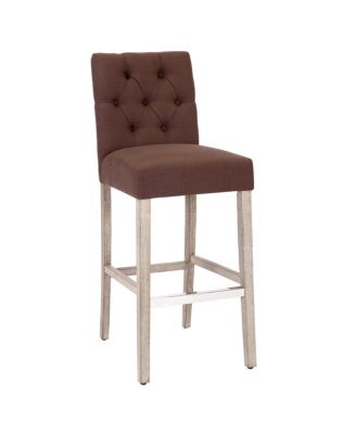 29" Upholstered Linen Fabric Tufted Bar Stool Chair