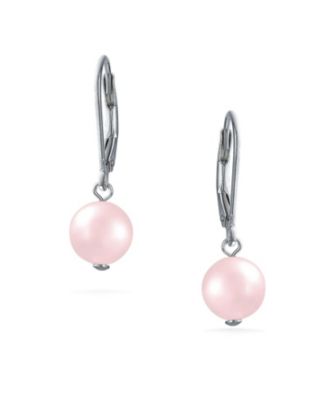 Classic Black White Pink Grey Round Freshwater Cultured Pearl Drop Dangle Bead Ball Earrings .925 Sterling Silver Lever back