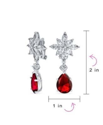 Art Deco Style Cluster Floral CZ Cubic Zirconia Statement Dangle Teardrop Chandelier Clip On Earrings Silver Plated