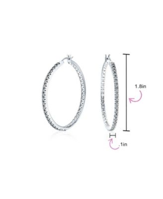 Pink White Black Cubic Zirconia Pave CZ Thin Inside Out Large Big Hoop Earrings Silver Rose Gold Plated 1.75 Inch Diameter