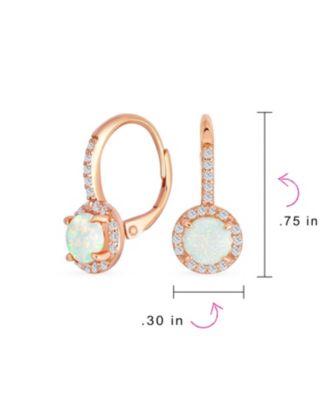 Cubic Zirconia Halo CZ Square Round Solitaire Circle White Orange Fire Created Opal Drop Earrings Rose Gold Plated Sterling Silver