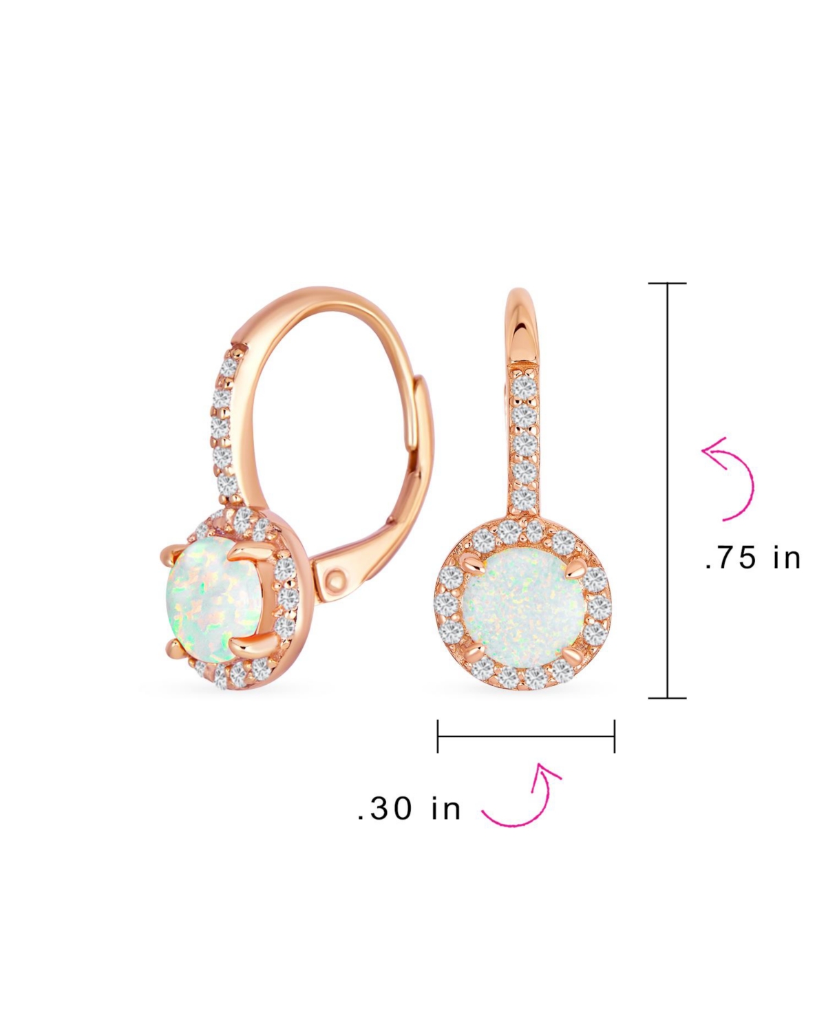 Bling Jewelry Cubic Zirconia Halo Cz Square Round Solitaire Circle White Orange Fire Created Opal Drop Earrings Rose Gold Plated .925 Sterling Silver