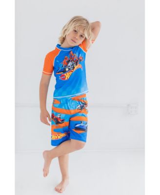 Boys UPF 50+ Pullover Rash Guard and Swim Trunks Outfit Set to