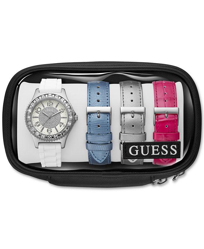 GUESS Women's White Strap Watch & Interchangeable Straps Set 40mm U0714L1 Macy's