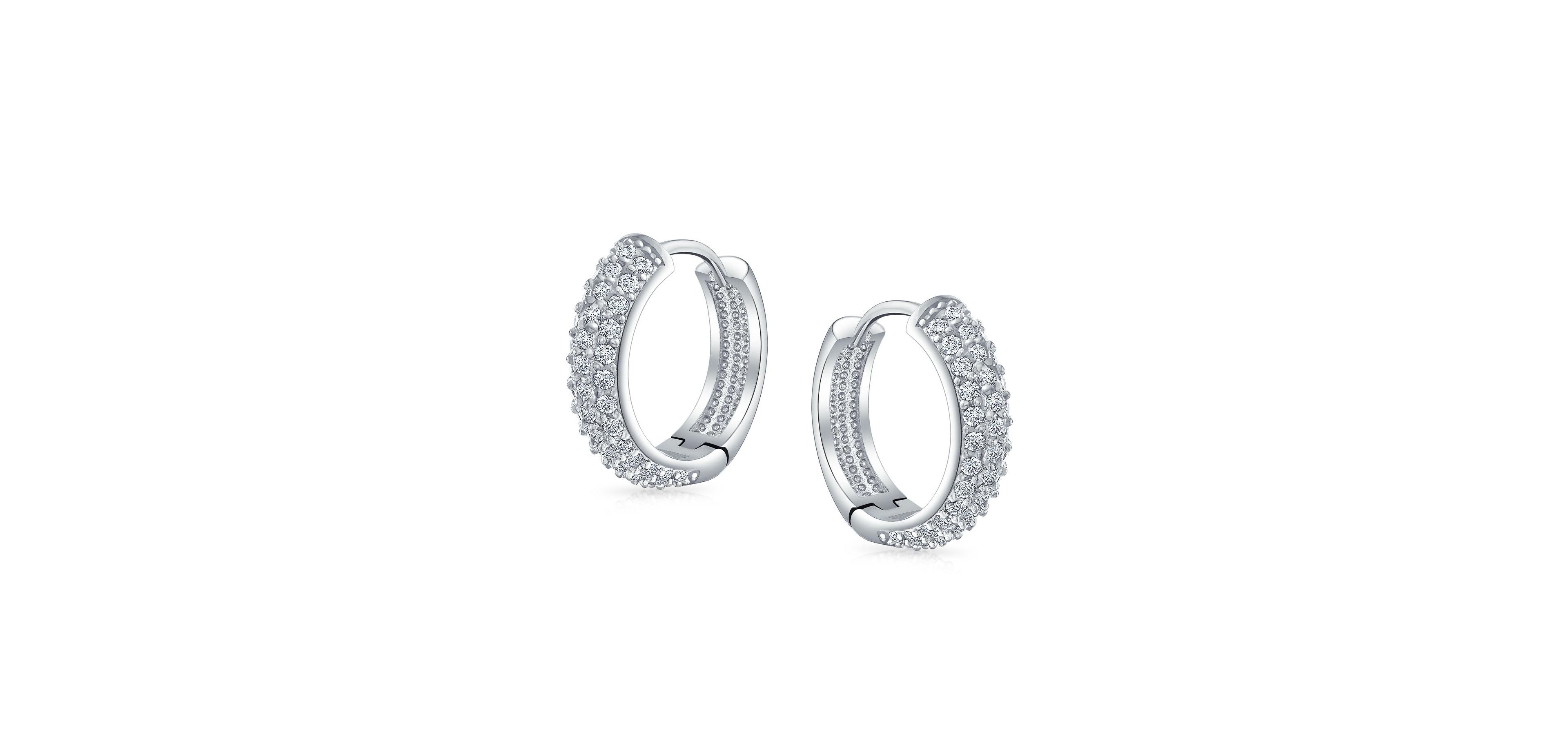 Bling Jewelry Timeless 3 Row Pave Rose Cz Cocktail Small Hoop Earrings Rose Gold Plated