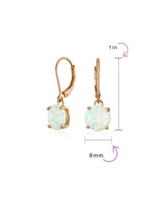 Round Solitaire Created Opal Lever back Drop Earrings .925 Sterling Silver 8MM