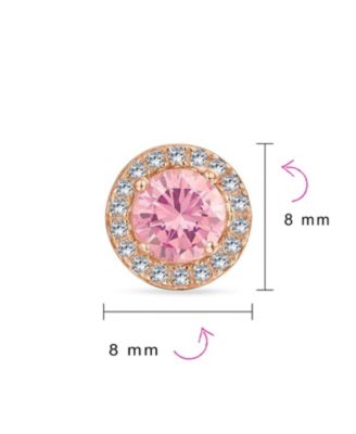 Colorful CZ Halo Solitaire Stud Earrings in Rose Gold Sterling Silver