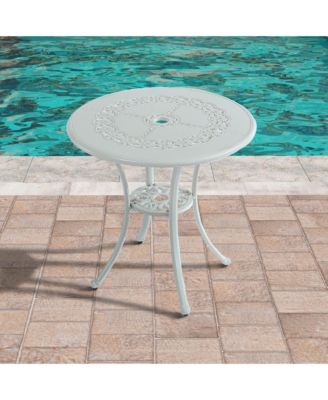 25 Inches Outdoor Bistro Table with Umbrella Hole Cast Aluminium Patio Dining Table Outdoor Round Bistro Table, Bronze