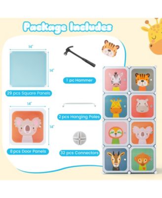 8-Cube Kids Wardrobe Closet with Clothes Hanging Section and Doors