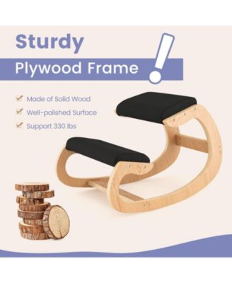 Wooden Rocking Chair with Comfortable Padded Seat Cushion and Knee Support