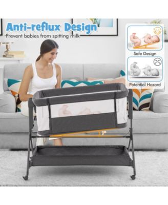 Kids Height Adjustable Bedside Sleeper with Storage Bag and Soft Mattress
