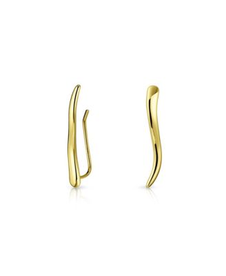 Minimalist Geometric Linear Wave Ear Pin Crawlers Climbers Earrings Yellow Gold Plated .925 Sterling Silver