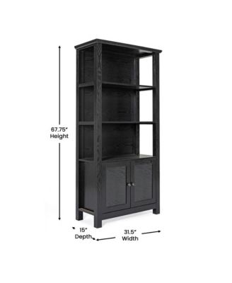 Omaha Modern Farmhouse Storage Cabinet Bookcase, Glass Doors And Open Shelves